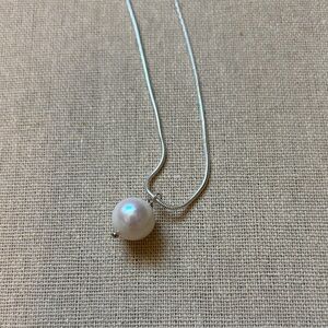 NWT Sterling Snake Chain Necklace with Genuine White Pearl Women Jewelry